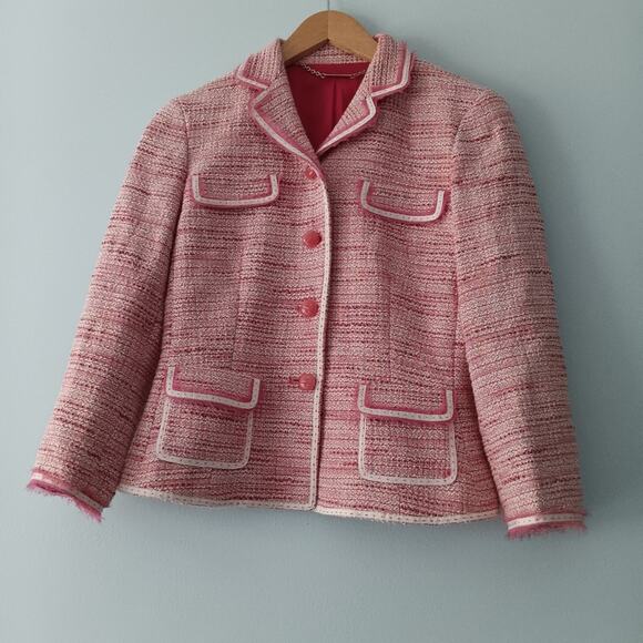 Elie Tahari Jackets & Blazers - Elie Tahari Pink Tweed Multicolored Button Long Sleeve Blazer Sz S